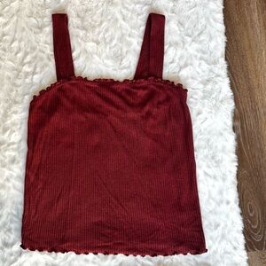 American Eagle Ribbed Ruffle Cropped Tank Top Red Rust